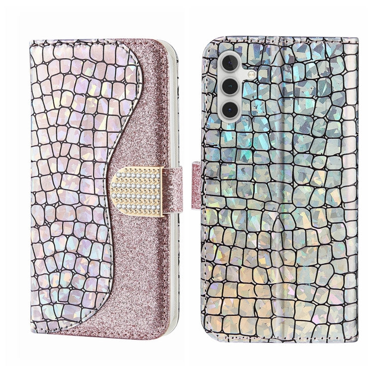 Custodia per telefono in pelle con texture coccodrillo in polvere glitterata laser, For Samsung Galaxy A24 4G, For Samsung Galaxy A34 5G, For Samsung Galaxy A54 5G
