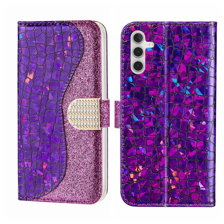 Custodia per telefono in pelle con texture coccodrillo in polvere glitterata laser, For Samsung Galaxy A24 4G, For Samsung Galaxy A34 5G, For Samsung Galaxy A54 5G