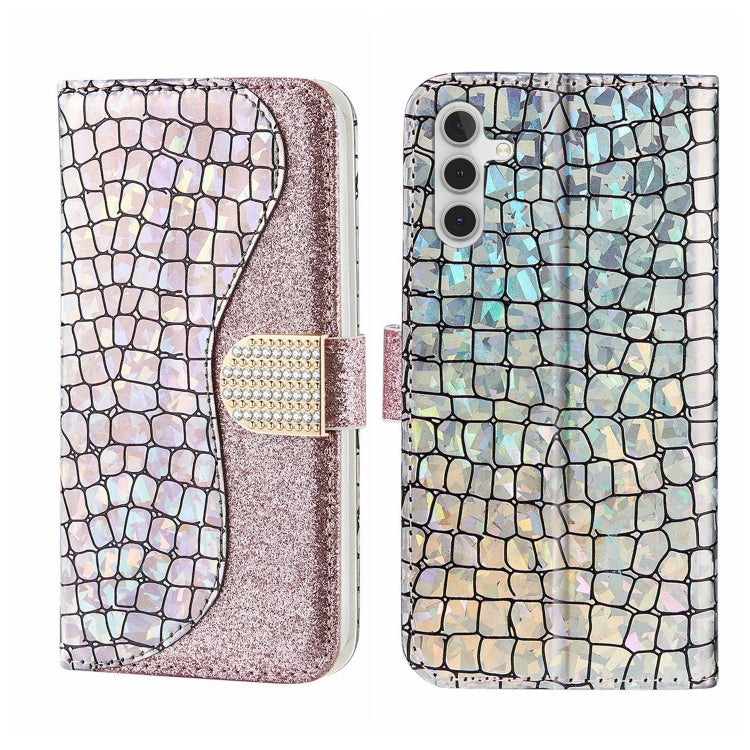 Custodia per telefono in pelle con texture coccodrillo in polvere glitterata laser, For Samsung Galaxy A24 4G, For Samsung Galaxy A34 5G, For Samsung Galaxy A54 5G