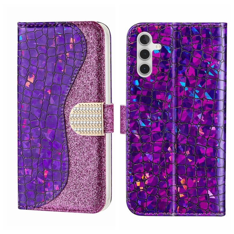 Custodia per telefono in pelle con texture coccodrillo in polvere glitterata laser, For Samsung Galaxy A24 4G, For Samsung Galaxy A34 5G, For Samsung Galaxy A54 5G