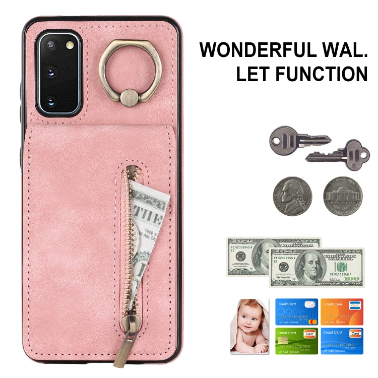 Anello retrò e custodia per telefono con slot per schede RFID con cerniera, For Samsung Galaxy S20, For Samsung Galaxy S20+, For Samsung Galaxy S20 Ultra, For Samsung Galaxy S20 FE