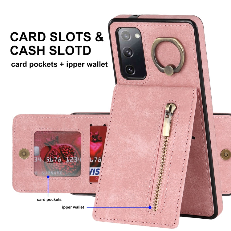 Anello retrò e custodia per telefono con slot per schede RFID con cerniera, For Samsung Galaxy S20, For Samsung Galaxy S20+, For Samsung Galaxy S20 Ultra, For Samsung Galaxy S20 FE