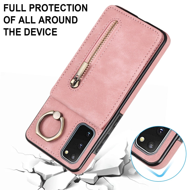 Anello retrò e custodia per telefono con slot per schede RFID con cerniera, For Samsung Galaxy S20, For Samsung Galaxy S20+, For Samsung Galaxy S20 Ultra, For Samsung Galaxy S20 FE