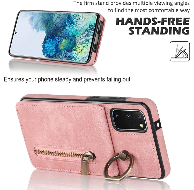 Anello retrò e custodia per telefono con slot per schede RFID con cerniera, For Samsung Galaxy S20, For Samsung Galaxy S20+, For Samsung Galaxy S20 Ultra, For Samsung Galaxy S20 FE