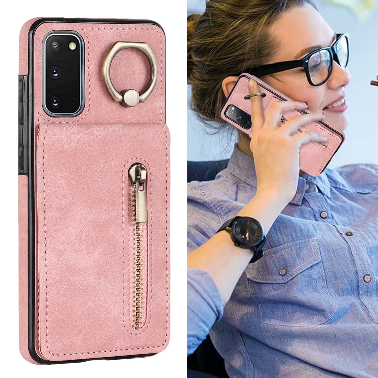Anello retrò e custodia per telefono con slot per schede RFID con cerniera, For Samsung Galaxy S20, For Samsung Galaxy S20+, For Samsung Galaxy S20 Ultra, For Samsung Galaxy S20 FE