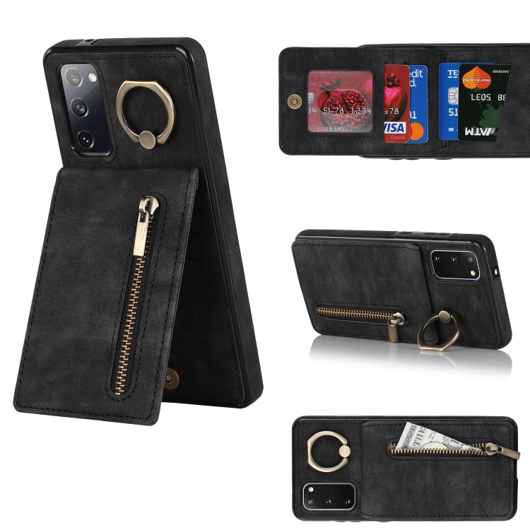 Anello retrò e custodia per telefono con slot per schede RFID con cerniera, For Samsung Galaxy S20, For Samsung Galaxy S20+, For Samsung Galaxy S20 Ultra, For Samsung Galaxy S20 FE