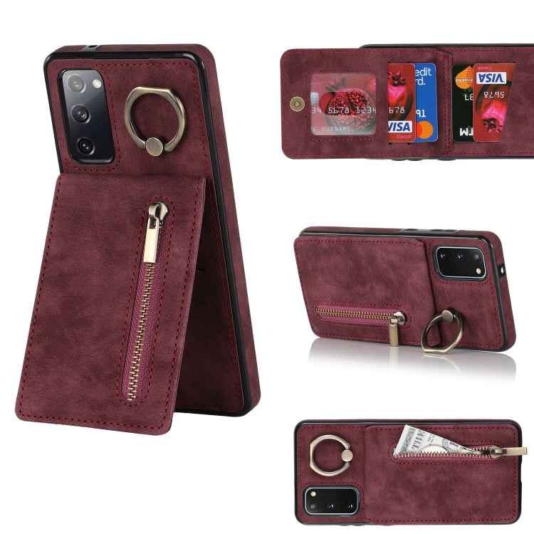 Anello retrò e custodia per telefono con slot per schede RFID con cerniera, For Samsung Galaxy S20, For Samsung Galaxy S20+, For Samsung Galaxy S20 Ultra, For Samsung Galaxy S20 FE