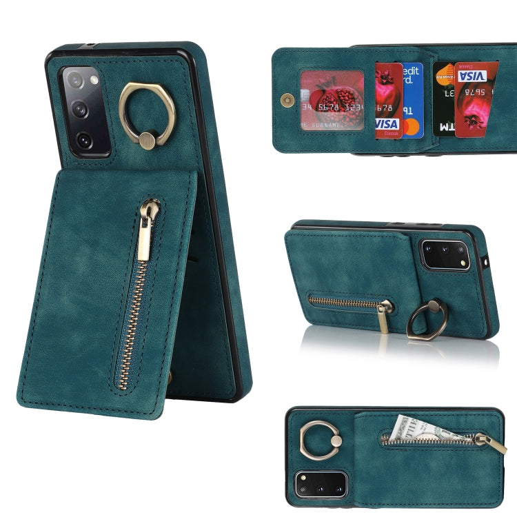 Anello retrò e custodia per telefono con slot per schede RFID con cerniera, For Samsung Galaxy S20, For Samsung Galaxy S20+, For Samsung Galaxy S20 Ultra, For Samsung Galaxy S20 FE