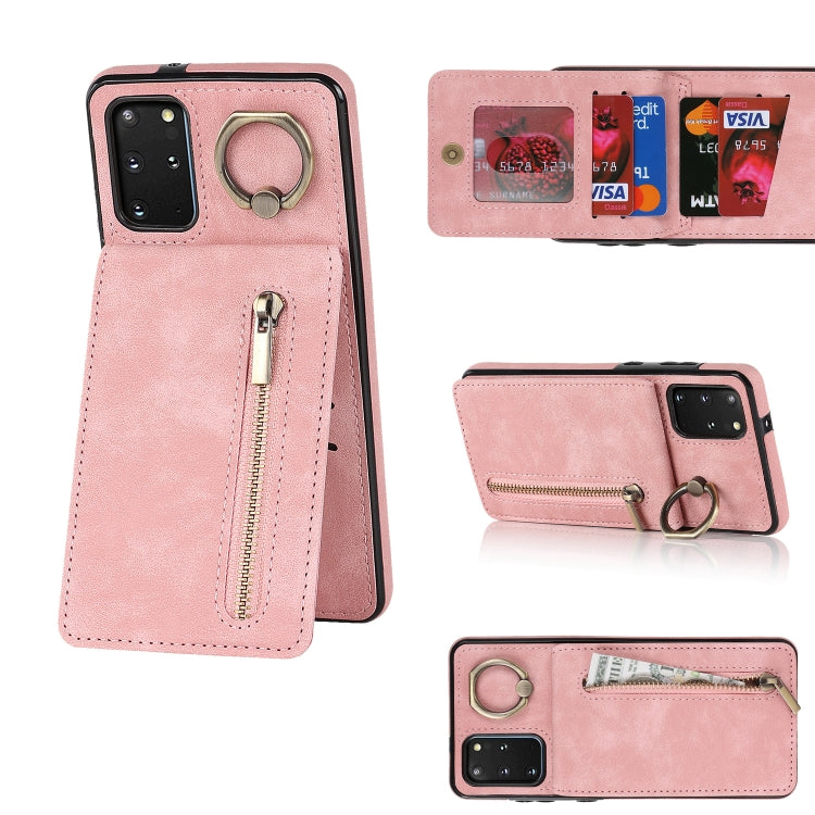 Anello retrò e custodia per telefono con slot per schede RFID con cerniera, For Samsung Galaxy S20, For Samsung Galaxy S20+, For Samsung Galaxy S20 Ultra, For Samsung Galaxy S20 FE