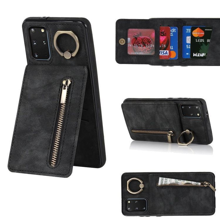 Anello retrò e custodia per telefono con slot per schede RFID con cerniera, For Samsung Galaxy S20, For Samsung Galaxy S20+, For Samsung Galaxy S20 Ultra, For Samsung Galaxy S20 FE