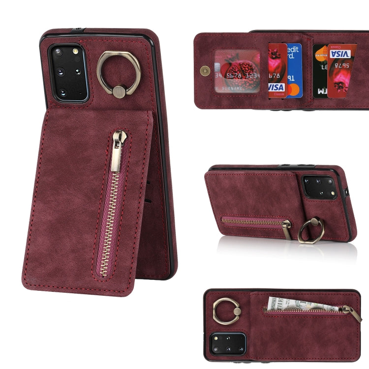 Anello retrò e custodia per telefono con slot per schede RFID con cerniera, For Samsung Galaxy S20, For Samsung Galaxy S20+, For Samsung Galaxy S20 Ultra, For Samsung Galaxy S20 FE