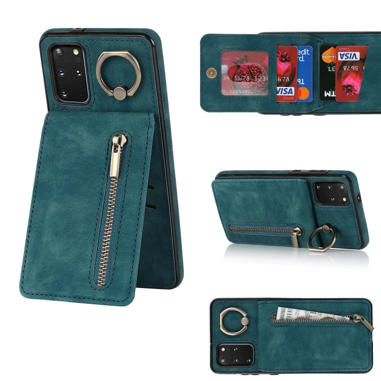 Anello retrò e custodia per telefono con slot per schede RFID con cerniera, For Samsung Galaxy S20, For Samsung Galaxy S20+, For Samsung Galaxy S20 Ultra, For Samsung Galaxy S20 FE