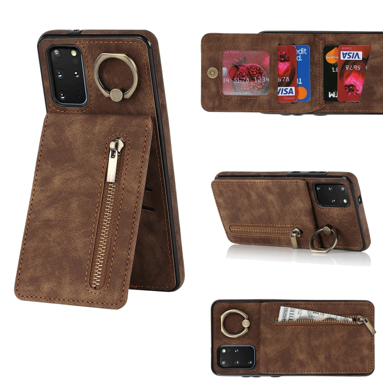 Anello retrò e custodia per telefono con slot per schede RFID con cerniera, For Samsung Galaxy S20, For Samsung Galaxy S20+, For Samsung Galaxy S20 Ultra, For Samsung Galaxy S20 FE