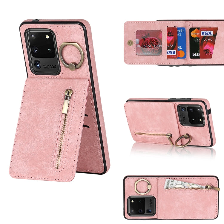 Anello retrò e custodia per telefono con slot per schede RFID con cerniera, For Samsung Galaxy S20, For Samsung Galaxy S20+, For Samsung Galaxy S20 Ultra, For Samsung Galaxy S20 FE