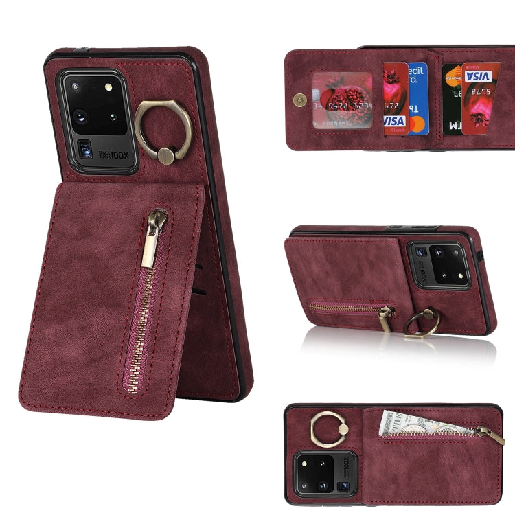 Anello retrò e custodia per telefono con slot per schede RFID con cerniera, For Samsung Galaxy S20, For Samsung Galaxy S20+, For Samsung Galaxy S20 Ultra, For Samsung Galaxy S20 FE
