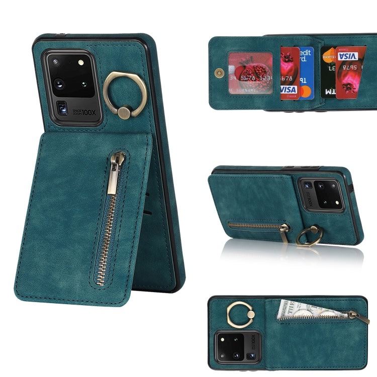 Anello retrò e custodia per telefono con slot per schede RFID con cerniera, For Samsung Galaxy S20, For Samsung Galaxy S20+, For Samsung Galaxy S20 Ultra, For Samsung Galaxy S20 FE