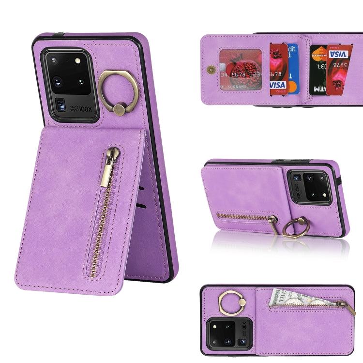 Anello retrò e custodia per telefono con slot per schede RFID con cerniera, For Samsung Galaxy S20, For Samsung Galaxy S20+, For Samsung Galaxy S20 Ultra, For Samsung Galaxy S20 FE