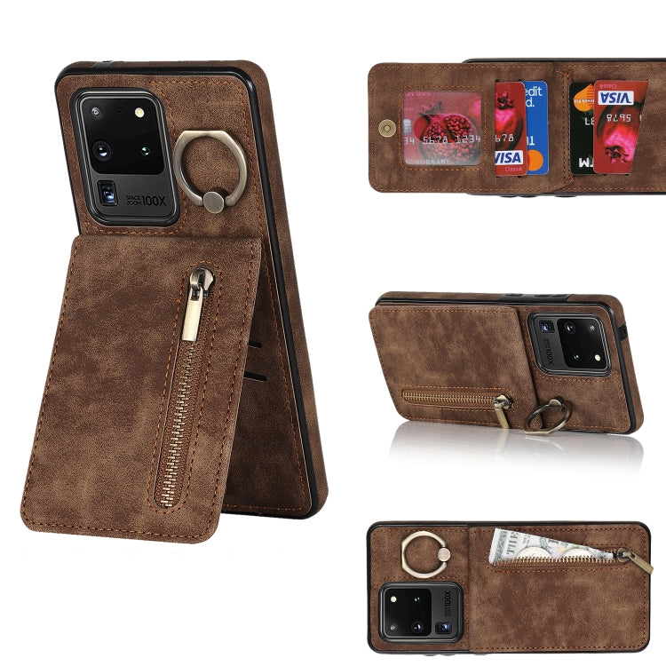Anello retrò e custodia per telefono con slot per schede RFID con cerniera, For Samsung Galaxy S20, For Samsung Galaxy S20+, For Samsung Galaxy S20 Ultra, For Samsung Galaxy S20 FE