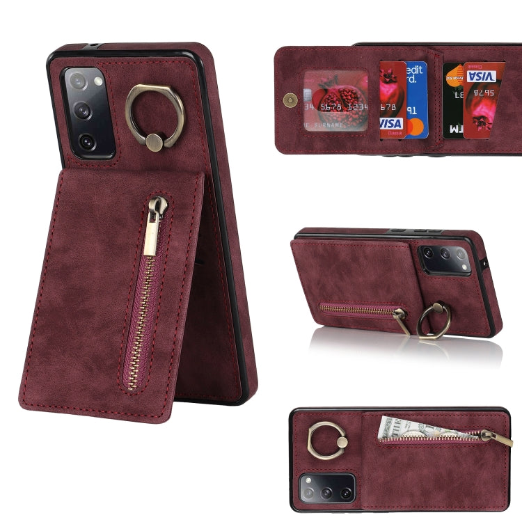 Anello retrò e custodia per telefono con slot per schede RFID con cerniera, For Samsung Galaxy S20, For Samsung Galaxy S20+, For Samsung Galaxy S20 Ultra, For Samsung Galaxy S20 FE