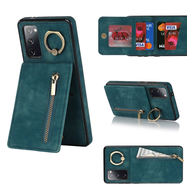 Anello retrò e custodia per telefono con slot per schede RFID con cerniera, For Samsung Galaxy S20, For Samsung Galaxy S20+, For Samsung Galaxy S20 Ultra, For Samsung Galaxy S20 FE