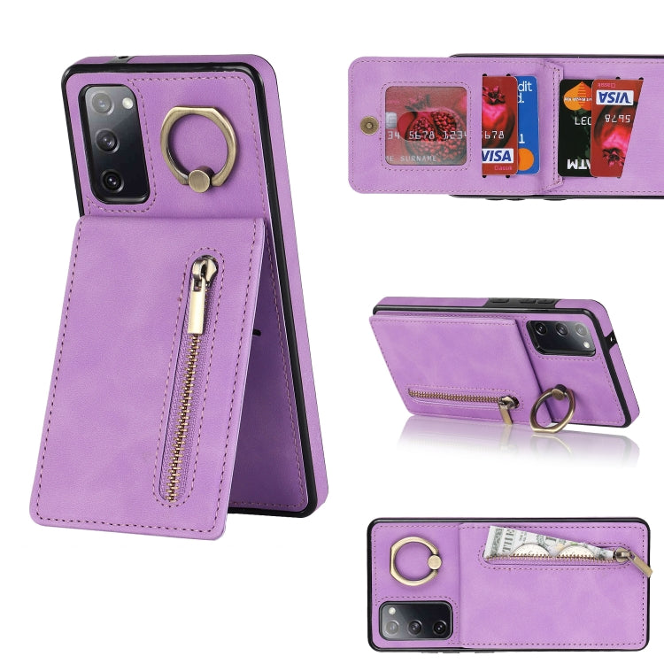 Anello retrò e custodia per telefono con slot per schede RFID con cerniera, For Samsung Galaxy S20, For Samsung Galaxy S20+, For Samsung Galaxy S20 Ultra, For Samsung Galaxy S20 FE