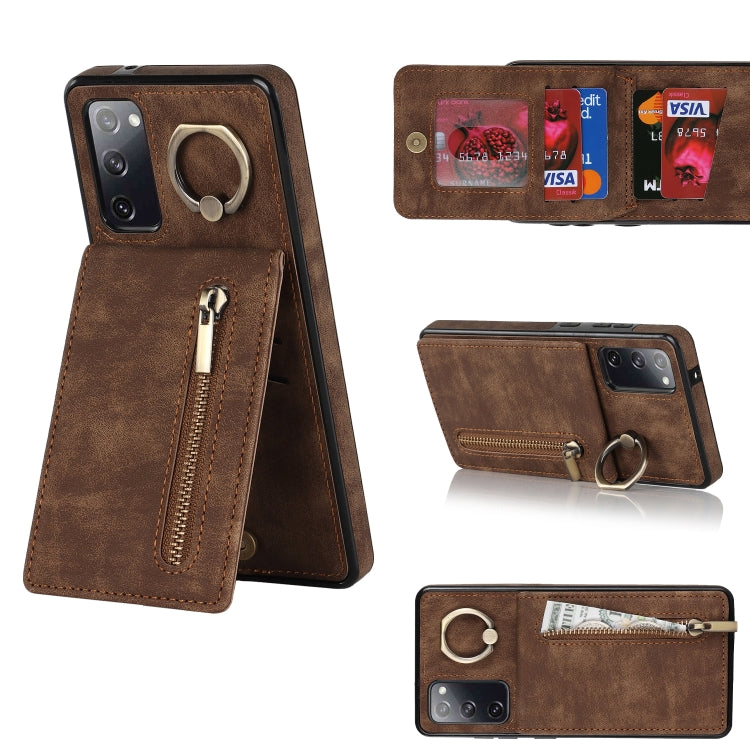 Anello retrò e custodia per telefono con slot per schede RFID con cerniera, For Samsung Galaxy S20, For Samsung Galaxy S20+, For Samsung Galaxy S20 Ultra, For Samsung Galaxy S20 FE