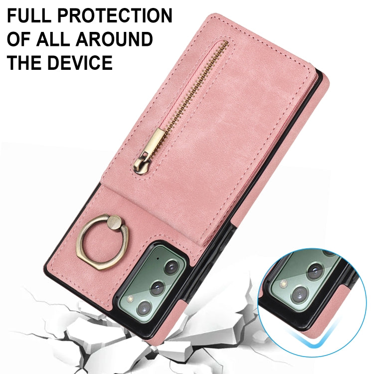 Anello retrò e custodia per telefono con slot per schede RFID con cerniera, For Samsung Galaxy Note20, For Samsung Galaxy Note20 Ultra, For Samsung Galaxy Note10, For Samsung Galaxy Note10+