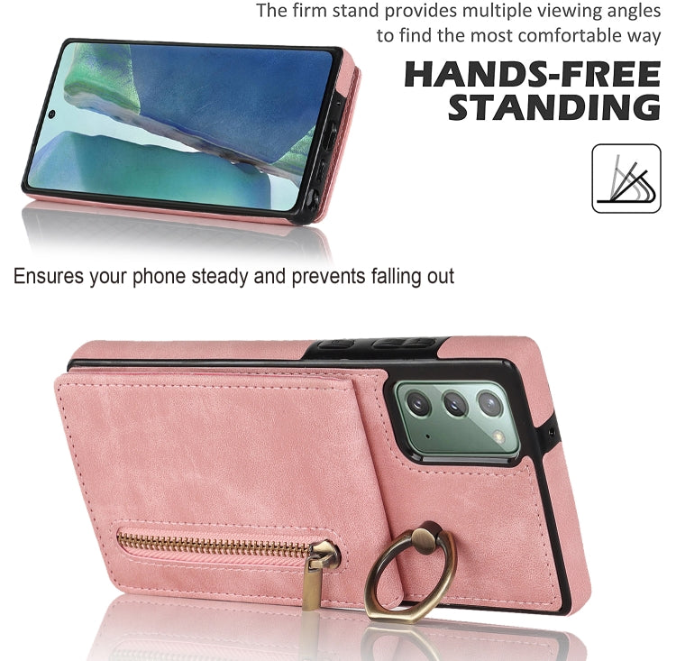 Anello retrò e custodia per telefono con slot per schede RFID con cerniera, For Samsung Galaxy Note20, For Samsung Galaxy Note20 Ultra, For Samsung Galaxy Note10, For Samsung Galaxy Note10+