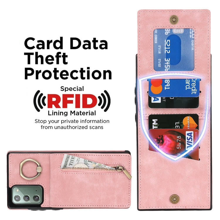 Anello retrò e custodia per telefono con slot per schede RFID con cerniera, For Samsung Galaxy Note20, For Samsung Galaxy Note20 Ultra, For Samsung Galaxy Note10, For Samsung Galaxy Note10+