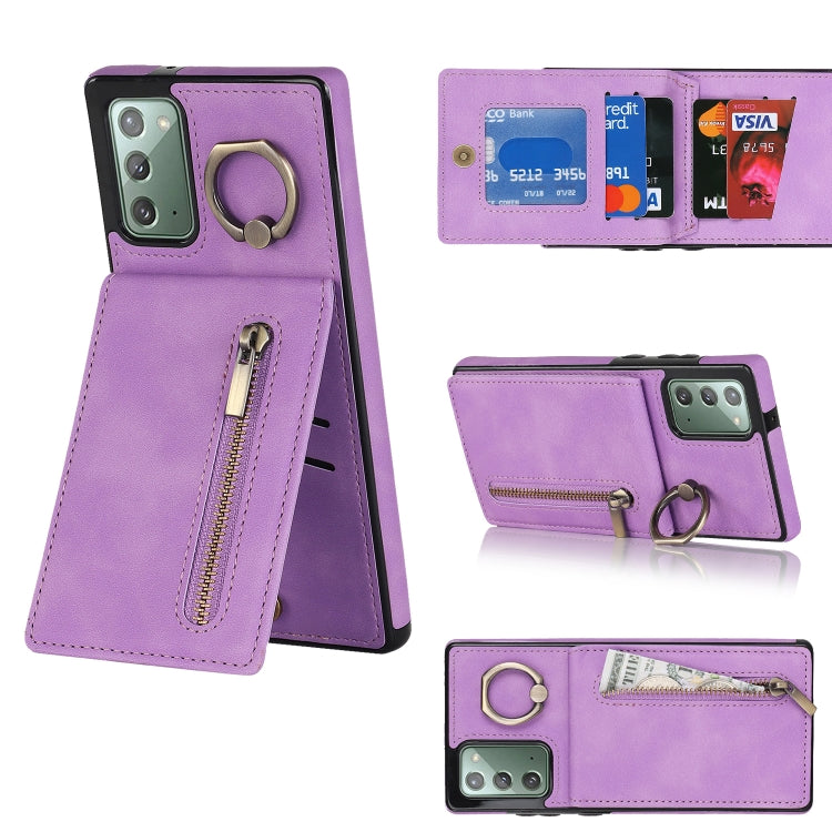 Anello retrò e custodia per telefono con slot per schede RFID con cerniera, For Samsung Galaxy Note20, For Samsung Galaxy Note20 Ultra, For Samsung Galaxy Note10, For Samsung Galaxy Note10+