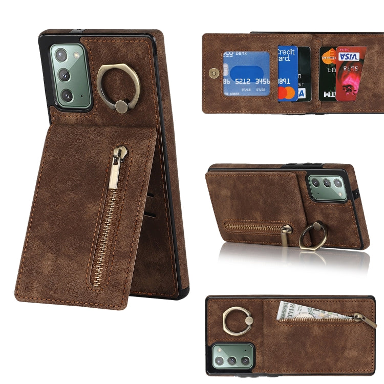 Anello retrò e custodia per telefono con slot per schede RFID con cerniera, For Samsung Galaxy Note20, For Samsung Galaxy Note20 Ultra, For Samsung Galaxy Note10, For Samsung Galaxy Note10+