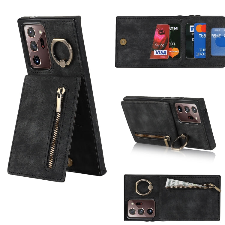 Anello retrò e custodia per telefono con slot per schede RFID con cerniera, For Samsung Galaxy Note20, For Samsung Galaxy Note20 Ultra, For Samsung Galaxy Note10, For Samsung Galaxy Note10+