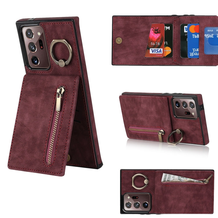 Anello retrò e custodia per telefono con slot per schede RFID con cerniera, For Samsung Galaxy Note20, For Samsung Galaxy Note20 Ultra, For Samsung Galaxy Note10, For Samsung Galaxy Note10+
