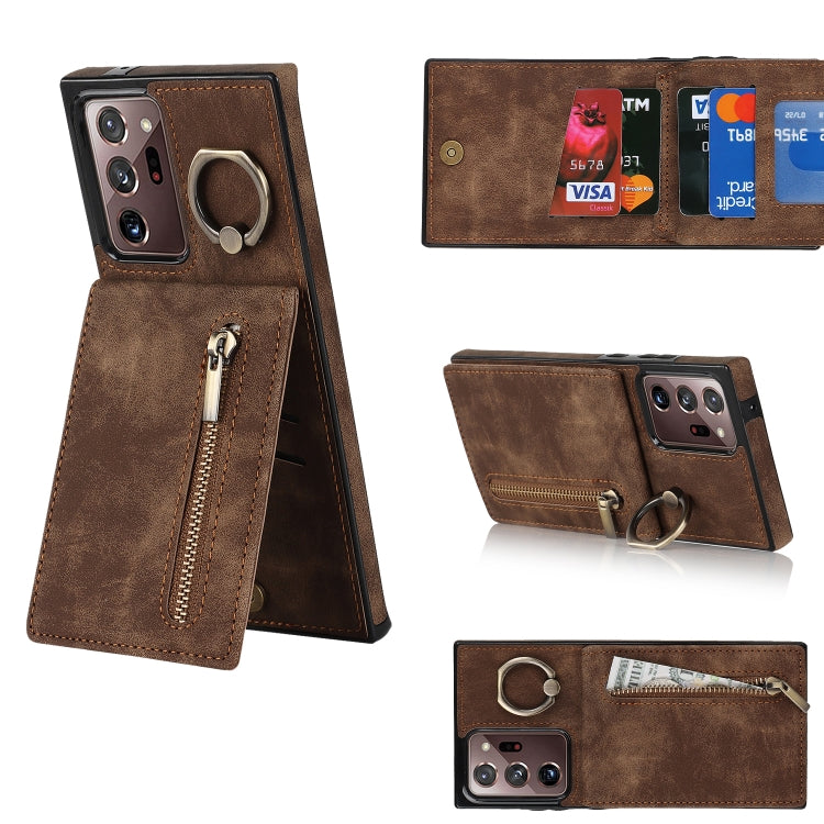 Anello retrò e custodia per telefono con slot per schede RFID con cerniera, For Samsung Galaxy Note20, For Samsung Galaxy Note20 Ultra, For Samsung Galaxy Note10, For Samsung Galaxy Note10+