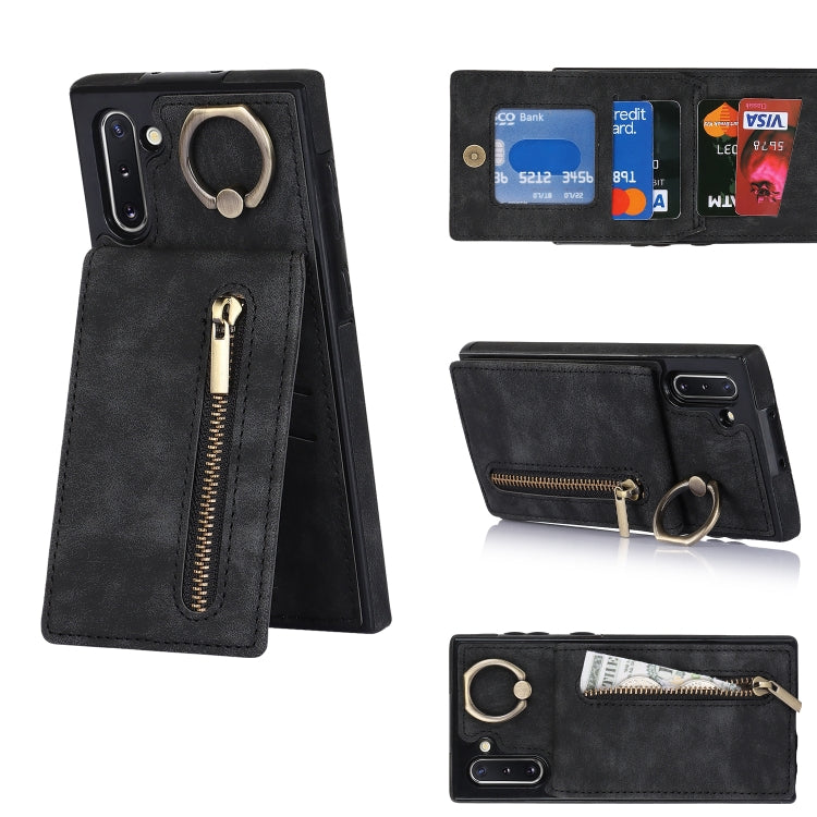 Anello retrò e custodia per telefono con slot per schede RFID con cerniera, For Samsung Galaxy Note20, For Samsung Galaxy Note20 Ultra, For Samsung Galaxy Note10, For Samsung Galaxy Note10+