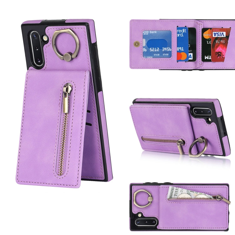 Anello retrò e custodia per telefono con slot per schede RFID con cerniera, For Samsung Galaxy Note20, For Samsung Galaxy Note20 Ultra, For Samsung Galaxy Note10, For Samsung Galaxy Note10+