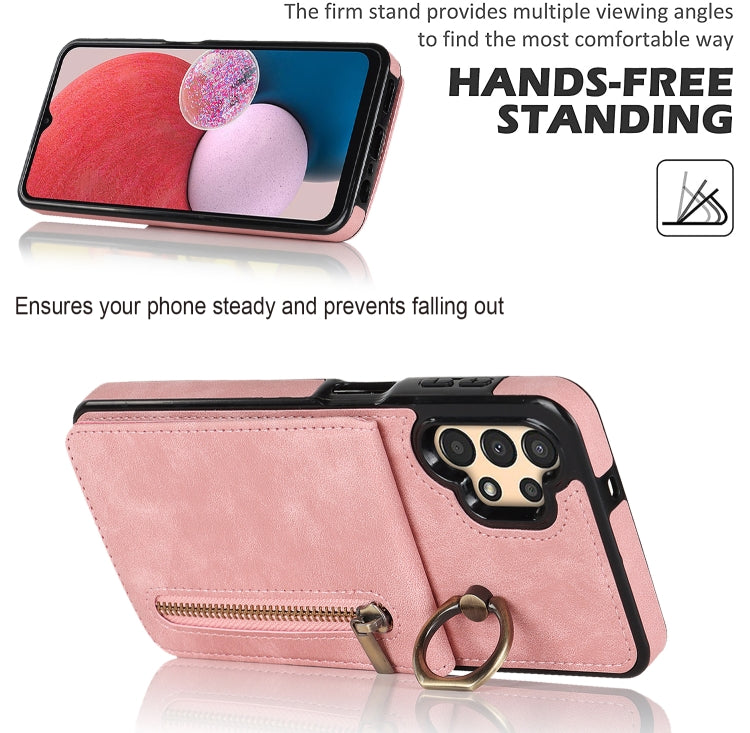 Anello retrò e custodia per telefono con slot per schede RFID con cerniera, For Samsung Galaxy A13 4G / 5G, For Samsung Galaxy A51 4G, For Samsung Galaxy A51 5G, For Samsung Galaxy A52 5G