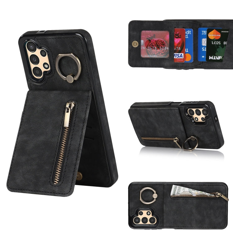 Anello retrò e custodia per telefono con slot per schede RFID con cerniera, For Samsung Galaxy A13 4G / 5G, For Samsung Galaxy A51 4G, For Samsung Galaxy A51 5G, For Samsung Galaxy A52 5G