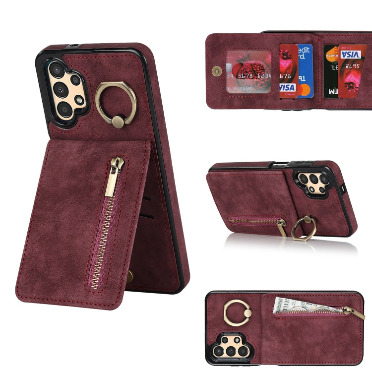Anello retrò e custodia per telefono con slot per schede RFID con cerniera, For Samsung Galaxy A13 4G / 5G, For Samsung Galaxy A51 4G, For Samsung Galaxy A51 5G, For Samsung Galaxy A52 5G