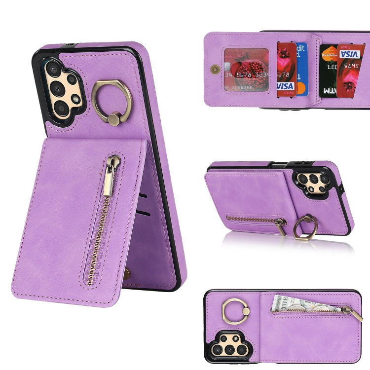 Anello retrò e custodia per telefono con slot per schede RFID con cerniera, For Samsung Galaxy A13 4G / 5G, For Samsung Galaxy A51 4G, For Samsung Galaxy A51 5G, For Samsung Galaxy A52 5G