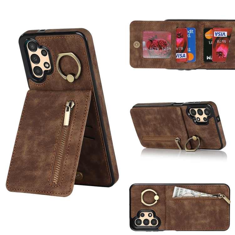 Anello retrò e custodia per telefono con slot per schede RFID con cerniera, For Samsung Galaxy A13 4G / 5G, For Samsung Galaxy A51 4G, For Samsung Galaxy A51 5G, For Samsung Galaxy A52 5G