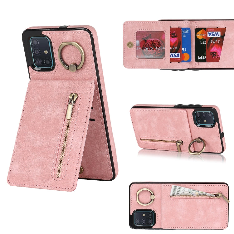 Anello retrò e custodia per telefono con slot per schede RFID con cerniera, For Samsung Galaxy A13 4G / 5G, For Samsung Galaxy A51 4G, For Samsung Galaxy A51 5G, For Samsung Galaxy A52 5G