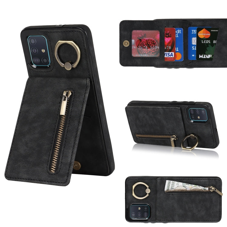 Anello retrò e custodia per telefono con slot per schede RFID con cerniera, For Samsung Galaxy A13 4G / 5G, For Samsung Galaxy A51 4G, For Samsung Galaxy A51 5G, For Samsung Galaxy A52 5G