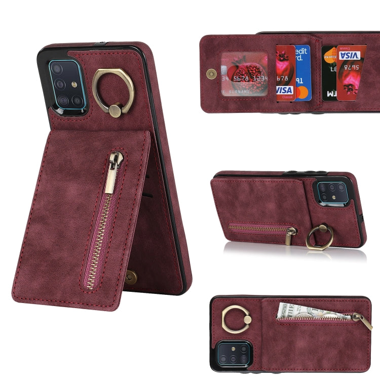Anello retrò e custodia per telefono con slot per schede RFID con cerniera, For Samsung Galaxy A13 4G / 5G, For Samsung Galaxy A51 4G, For Samsung Galaxy A51 5G, For Samsung Galaxy A52 5G