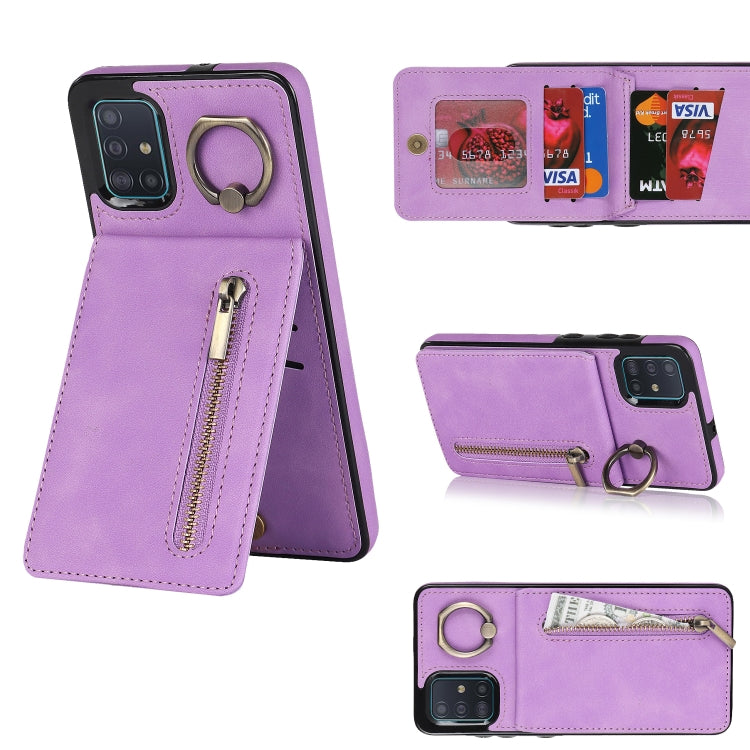 Anello retrò e custodia per telefono con slot per schede RFID con cerniera, For Samsung Galaxy A13 4G / 5G, For Samsung Galaxy A51 4G, For Samsung Galaxy A51 5G, For Samsung Galaxy A52 5G
