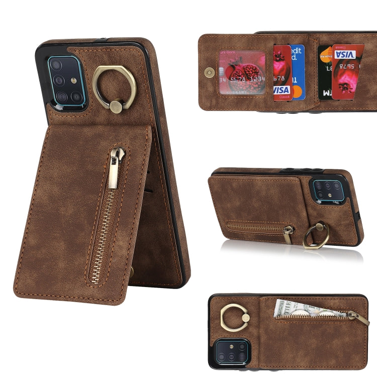 Anello retrò e custodia per telefono con slot per schede RFID con cerniera, For Samsung Galaxy A13 4G / 5G, For Samsung Galaxy A51 4G, For Samsung Galaxy A51 5G, For Samsung Galaxy A52 5G