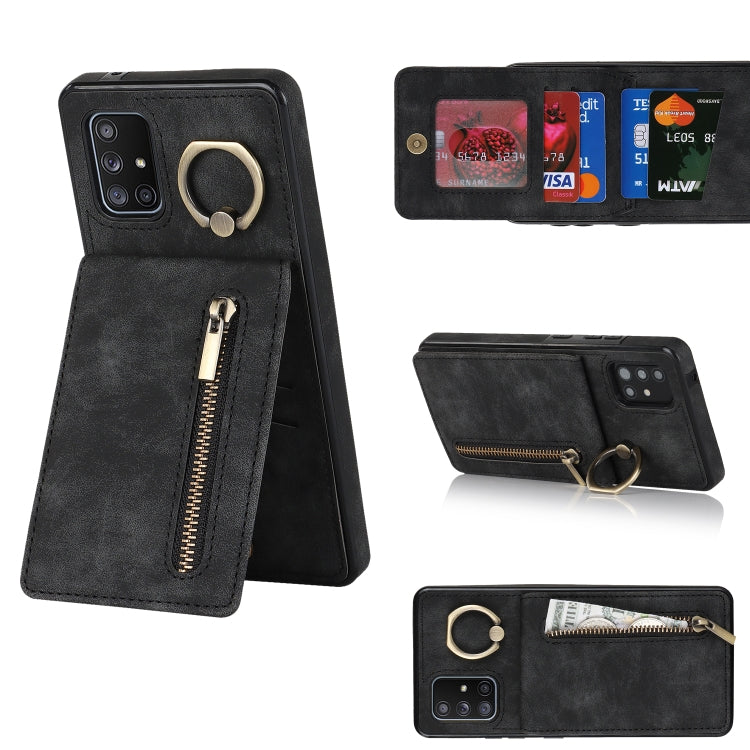 Anello retrò e custodia per telefono con slot per schede RFID con cerniera, For Samsung Galaxy A13 4G / 5G, For Samsung Galaxy A51 4G, For Samsung Galaxy A51 5G, For Samsung Galaxy A52 5G