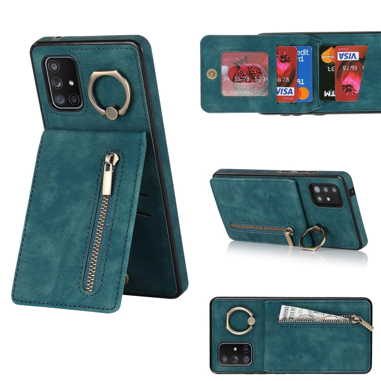 Anello retrò e custodia per telefono con slot per schede RFID con cerniera, For Samsung Galaxy A13 4G / 5G, For Samsung Galaxy A51 4G, For Samsung Galaxy A51 5G, For Samsung Galaxy A52 5G