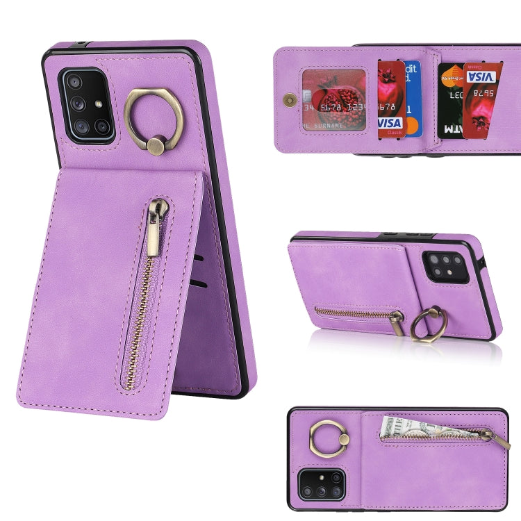 Anello retrò e custodia per telefono con slot per schede RFID con cerniera, For Samsung Galaxy A13 4G / 5G, For Samsung Galaxy A51 4G, For Samsung Galaxy A51 5G, For Samsung Galaxy A52 5G