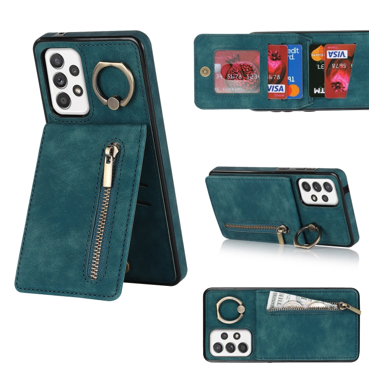Anello retrò e custodia per telefono con slot per schede RFID con cerniera, For Samsung Galaxy A13 4G / 5G, For Samsung Galaxy A51 4G, For Samsung Galaxy A51 5G, For Samsung Galaxy A52 5G